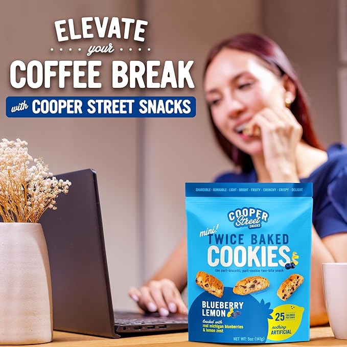 Cooper Street Twice Baked Lemon Blueberry Biscotti Cookies - Light and Crispy Coffee Cookie Bites