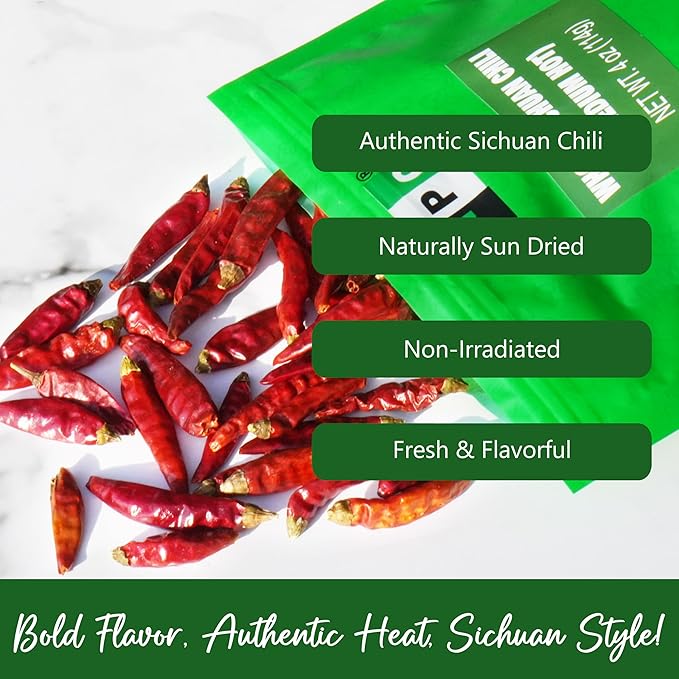 NPG Sichuan Red Chili Peppers 4 Ounces, Medium Hot, Premium Szechuan Dried Red Chilies for Chili