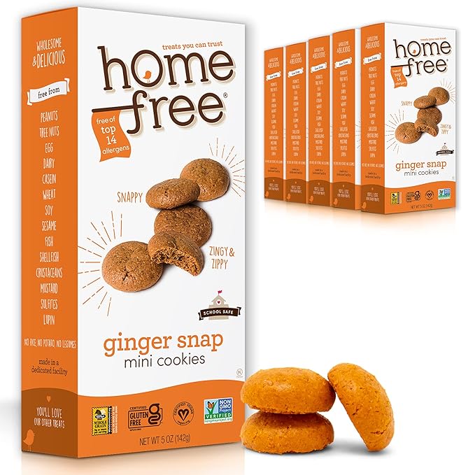 Homefree Mini Ginger Snap Cookies, Gluten Free, Nut Free, Vegan, School Safe and Allergy Friendly