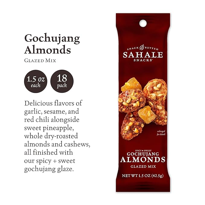 Sahale Snacks Gochujang Almonds Glazed Mix, 1.5 oz Bags (18 Packs) - Dry-Roasted Deluxe Mixed Nuts
