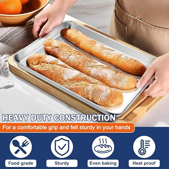 P&P CHEF 12.5 Inch Baking Cookie Sheet, Oven Pan Tray Stainless Steel Sheet Pan for Kitchen, Oven