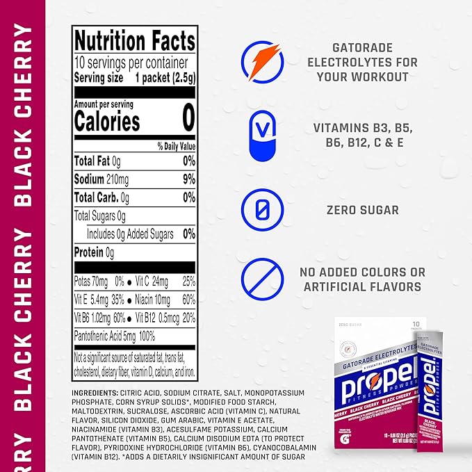 Propel Electrolyte Enhanced Water Drink Mix Powder Packets, Black Cherry, Zero Calorie & Zero Sugar