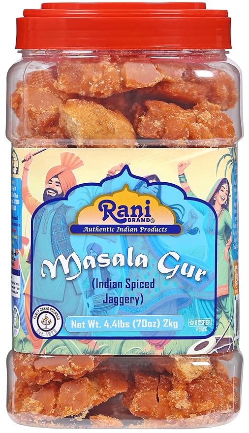 Rani Masala Gur (Jaggery) Indian Unrefined Raw Cane Sugar 70oz (4.4lbs) 2kg PET Jar ~ Gluten