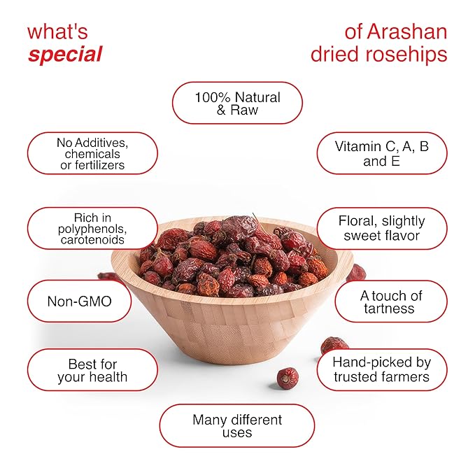 Arashan Whole Dried Rosehips 1 Pound - 100% Natural & Raw with No Additives. Perfect ingredient for