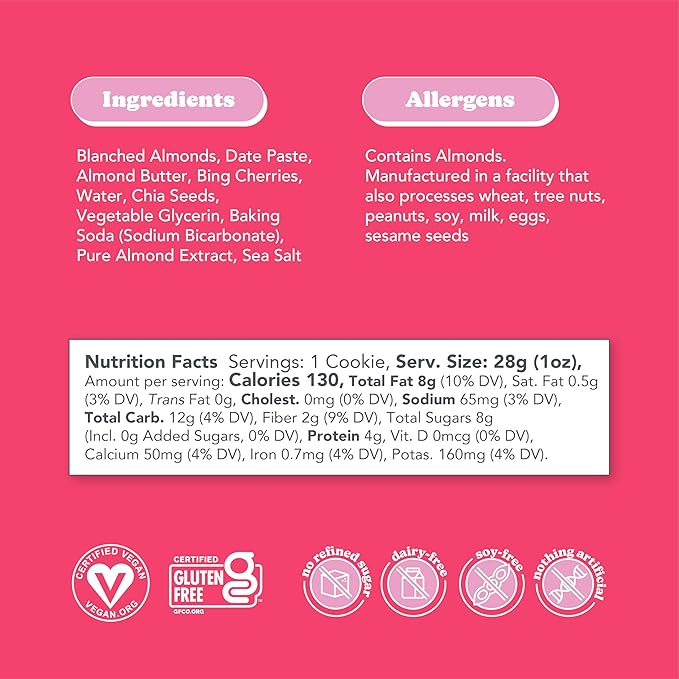 Love + Chew Soft Baked Protein Cookies, Gluten Free | (18) Count Cherry Almond Minis | Vegan