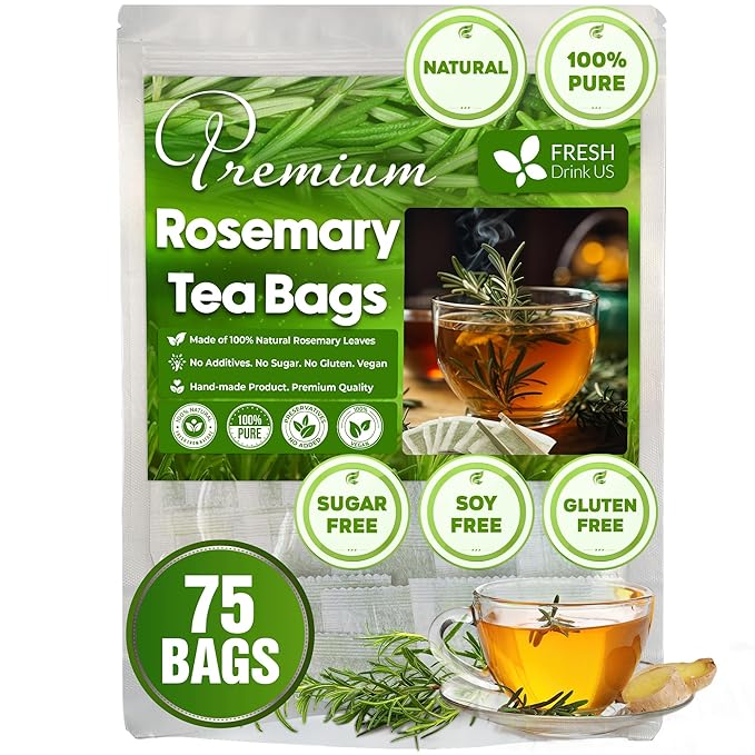 FreshDrinkUS Premium Rosemary Leaf Tea Bags - 75 Count, 100% Natural Dried Leaves, Pure Herbal Tea