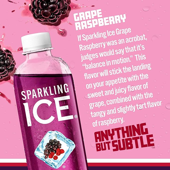 Sparkling Ice, Grape Raspberry Sparkling Water, Zero Sugar Flavored Water, with Vitamins and