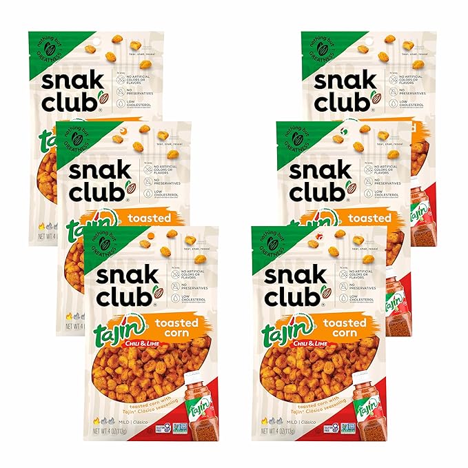 Snak Club Tajin Toasted Corn, Roasted Corn Nuggets with Chili and Lime Seasoning, Mild, Non-GMO