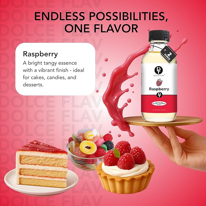 Dolce Flav Raspberry Extract (Oil-Soluble) 8 oz ??Kosher, Sugar-Free, Concentrated Raspberry
