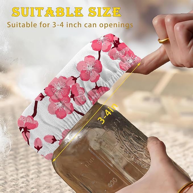 Sourdough Starter Jar Cloth Covers, Japanese Cherry Blossom Gifts for Women Baker 5 Pack Kit