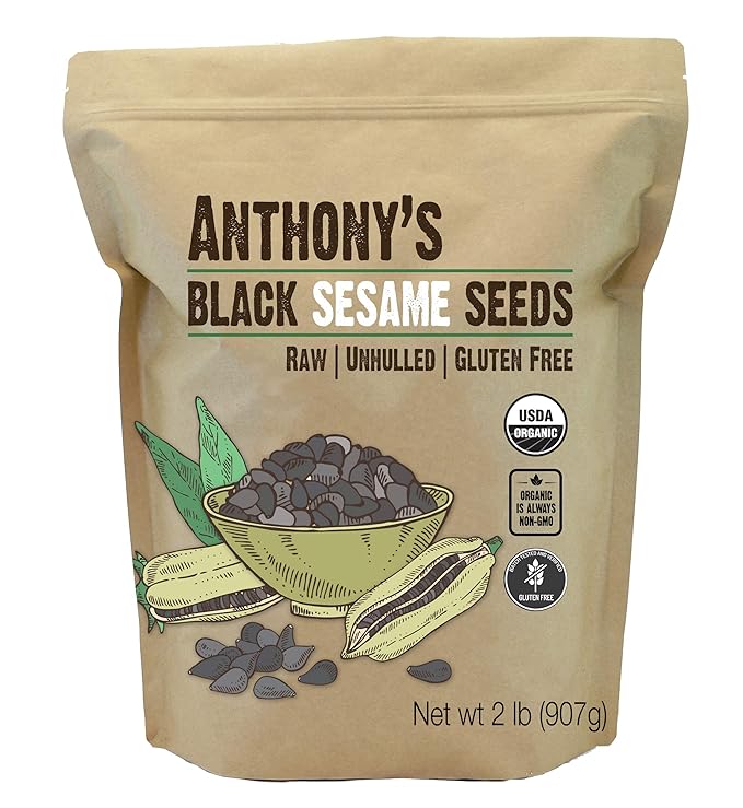 Anthony's Organic Black Sesame Seeds, 2 lb, Raw, Unhulled, Batch Tested & Verified Gluten Free