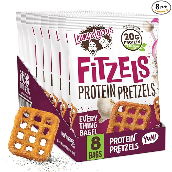 Lenny & Larry's Everything Bagel FITZELS- Savory Pretzel Snacks Incredibly Tasty, High Protein