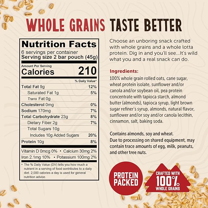 Kodiak Cakes Crunchy Granola Protien Snack Bars, Cookie Butter, High Protein, 100% Whole Grains, 12