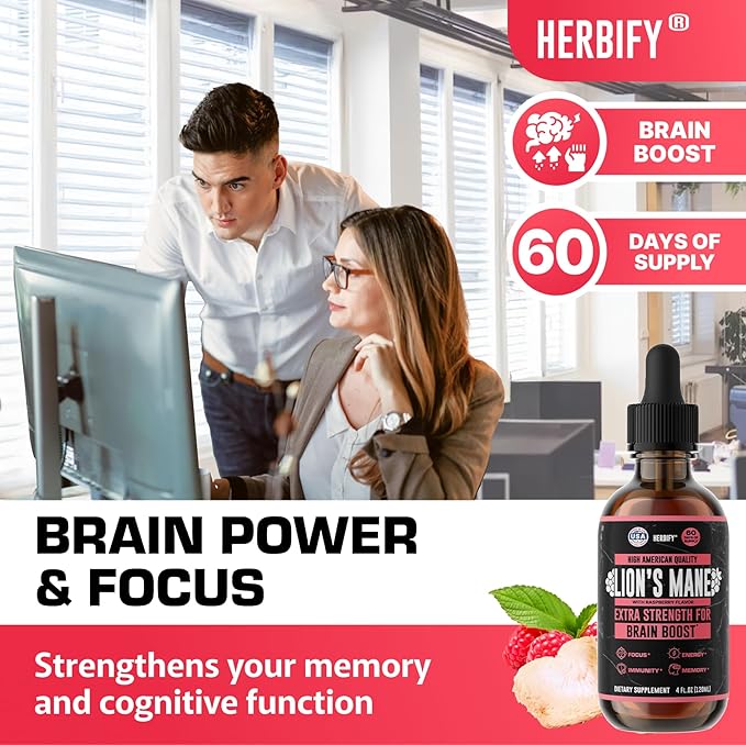 HERBIFY Lions Mane Supplement - Daily Mushroom Supplement for Memory, Focus & Clarity - Brain