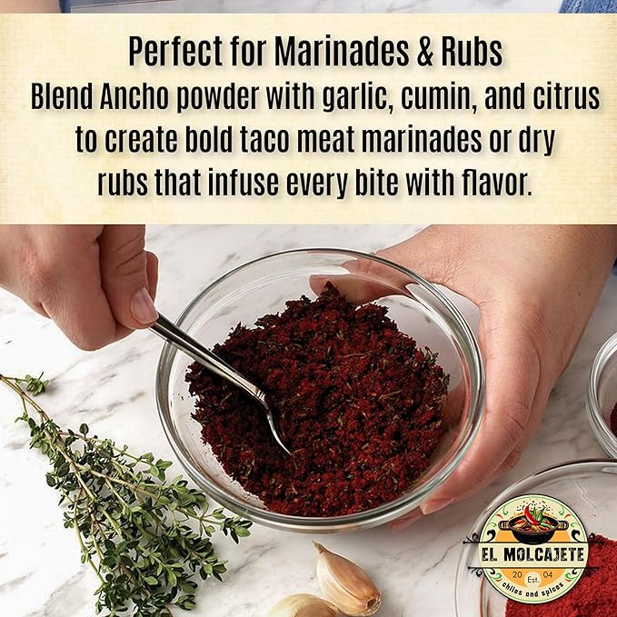 Ancho Chile Powder 4 oz Premium Single Ingredient From Mexico El Molcajete Brand for Sauces, Salsa