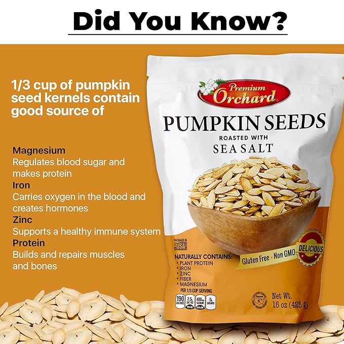 ROASTED PUMPKIN SEEDS to Eat in Shell by Premium Orchards MIXED NUTS - Salted with Sea Salt