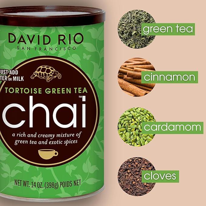 Tortoise Green Tea Chai Tea Latte Mix, 14 Oz, Green Tea, Organic Spices, Dairy Free, Serve Hot or