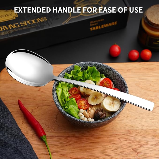 6 Piece Stainless Steel Serving Spoons Set - 6 Large Spoons, 9.2-Inch, Dishwasher Safe, for
