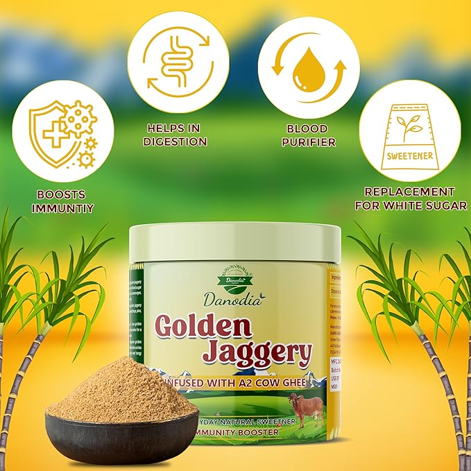 Danodia Foods Golden Jaggery Infused with A2 Cow Ghee ??400g | Made with Sugarcane Juice & Pure A2