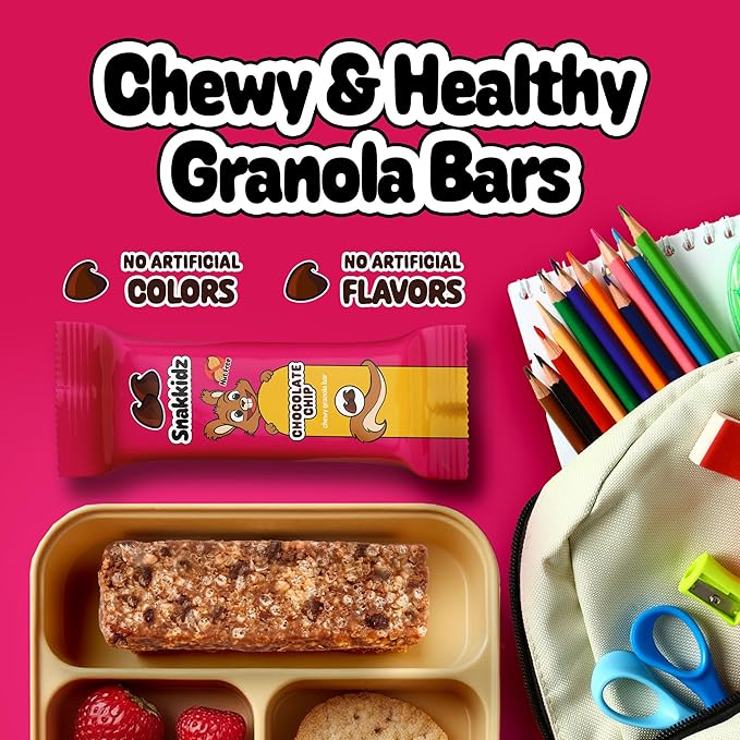Snakkidz Organic Chewy Granola Bar, Allergen Free, Made with Avocado Oil, Low Sugar (45 Bars