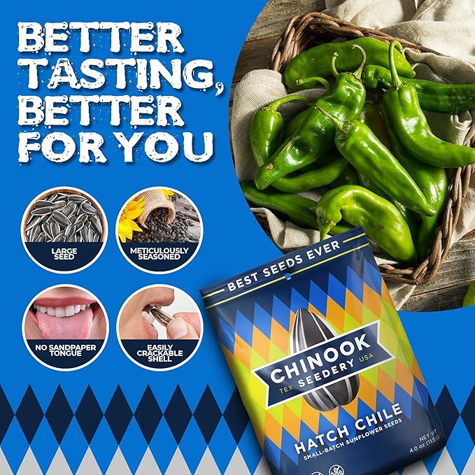 Chinook Seedery Roasted Jumbo Sunflower Seeds - Keto Snacks, Gluten-Free, Non-GMO, Hatch Chile
