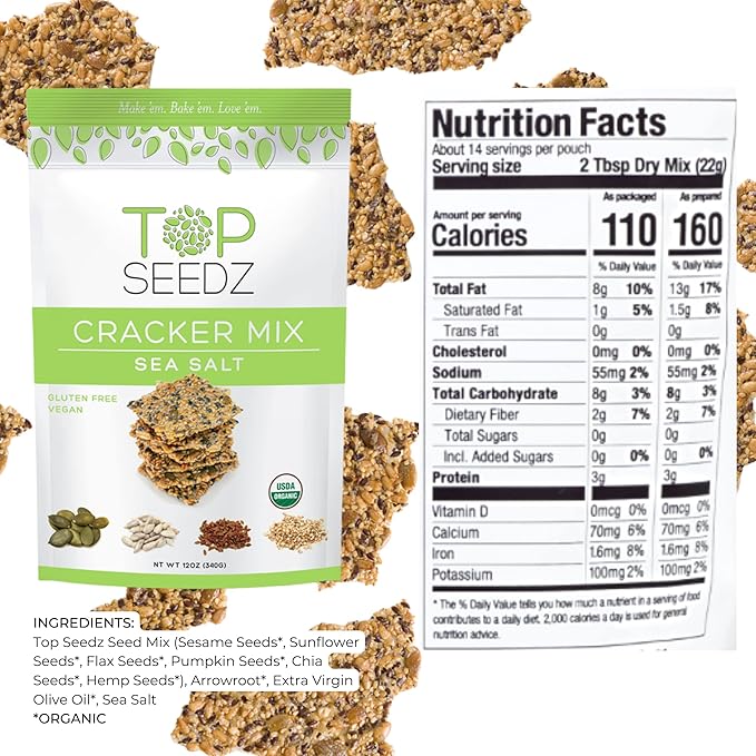 Top Seedz Organic Gluten Free Bake-at-Home Sea Salt Seed Crackers Mix | 2-Pack | 12 Ounces |