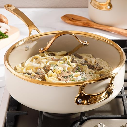 bloomhouse 6 QT Heavy Duty Aluminum Premium PFA Free Ceramic Nonstick Saute/Deep Frying Pan Skillet