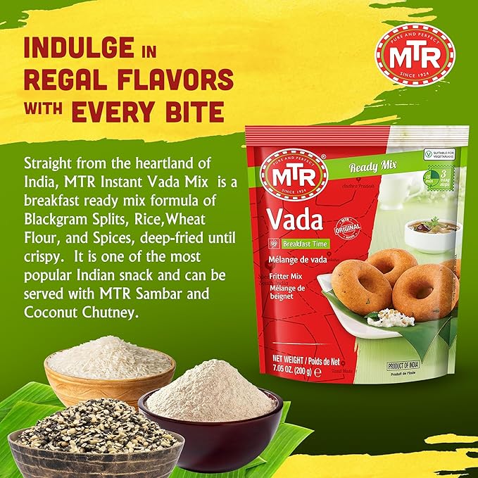 MTR Instant Vada Mix - Ready to Cook Authentic Indian Breakfast, Lunch, Dinner or Snack Meal - No