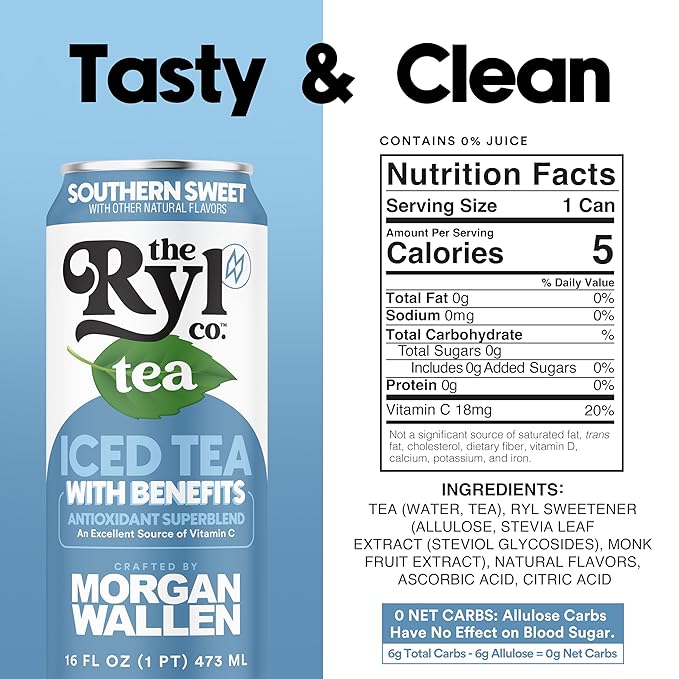 Ryl Iced Tea, Wallen's Sweet Tea, Antioxidant Superblend, No Artificial Ingredients, 16.0 Fl Oz