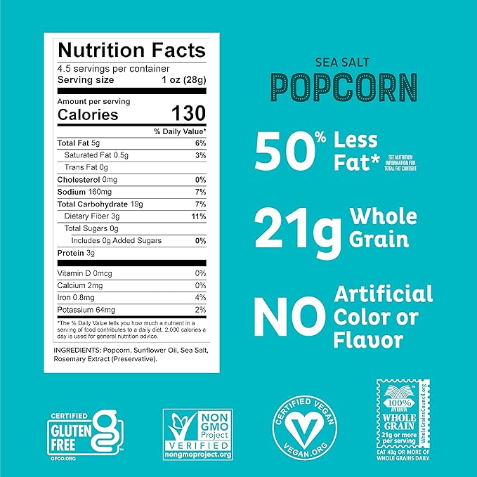 Heirloom Sea Salt Mini Popcorn by Pipcorn - 4.5oz 6pk - Healthy Snacks, Gluten Free Snacks