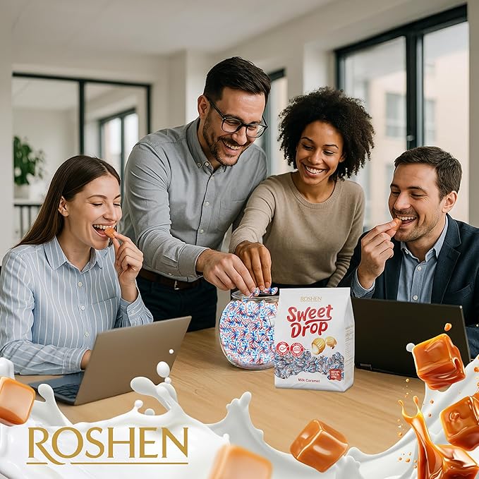 Roshen Caramel Candy Sweet Drop with Milky Filling, Delicious, Flavorful Sweets 378gr/13.33oz Pack
