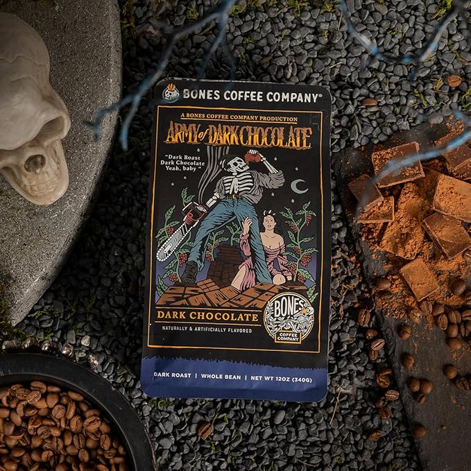 Bones Coffee Company Army of the Dark Chocolate Flavored Coffee, Medium Roast Low Acid Arabica