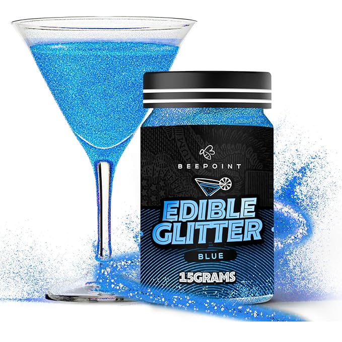 BeePoint Blue Edible Glitter for Drinks 15g - Food Grade, Vibrant Color Shimmer Powdered Dust for