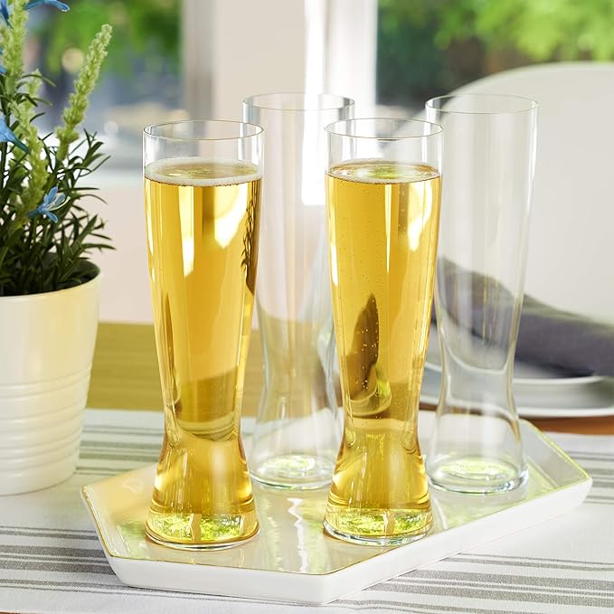 Spiegelau Beer Classics Tall Pilsner Glasses, Set of 4, European-Made Lead-Free Crystal, Modern