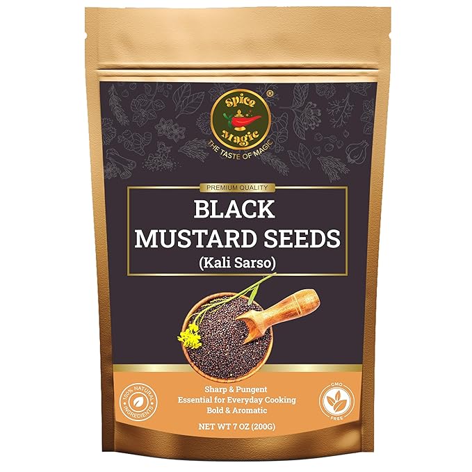 Spice Magic Black Mustard Seed ~ 100% Pure, Aromatic & Natural | 7oz (200g) I Kali Rai | Non-GMO |