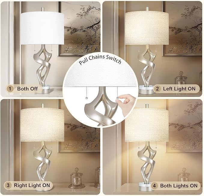 Scenekoy Sculptural Resin Table Lamp Set of 2 with USB Ports for Bedroom Living Room, 26” Antique