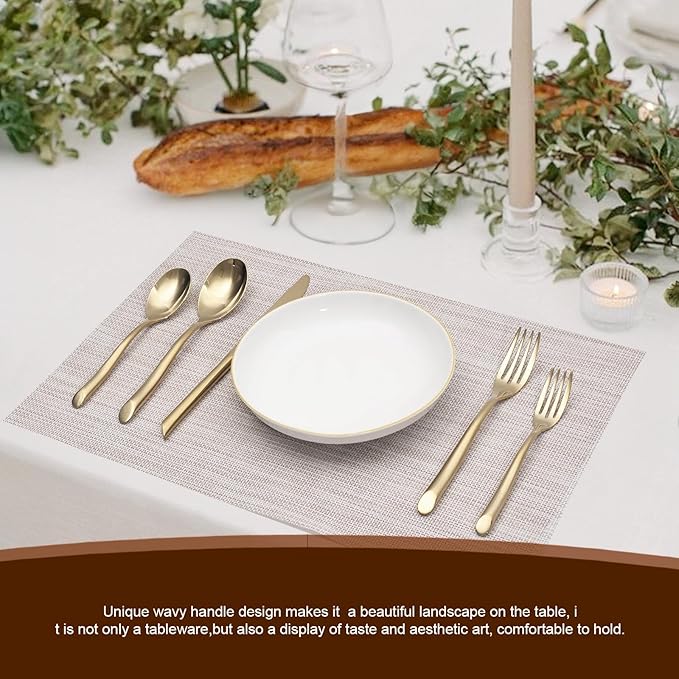 20-Piece Gold Silverware Set with Unique Handle, Stainless Steel Flatware Set, Cutlery Set Mirror