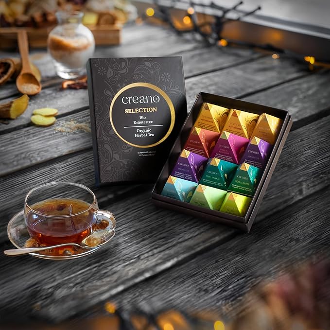 Creano Organic Herbal Tea Gift Set "Organic Herbal Tea" – 12 Pyramid Tea Bags in 9 Different
