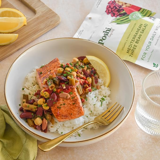 POSHI Mediterranean Three Bean Salad Natural, Keto, Vegan, Non GMO, Low Carb + Calorie, Gluten