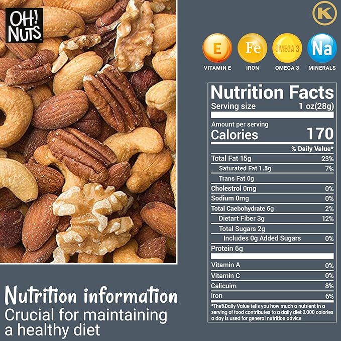 Oh! Nuts Mixed Nuts Roasted Unsalted - 2 lb - Unsalted Mixed Nuts - Cashews, Walnuts, Hazelnuts