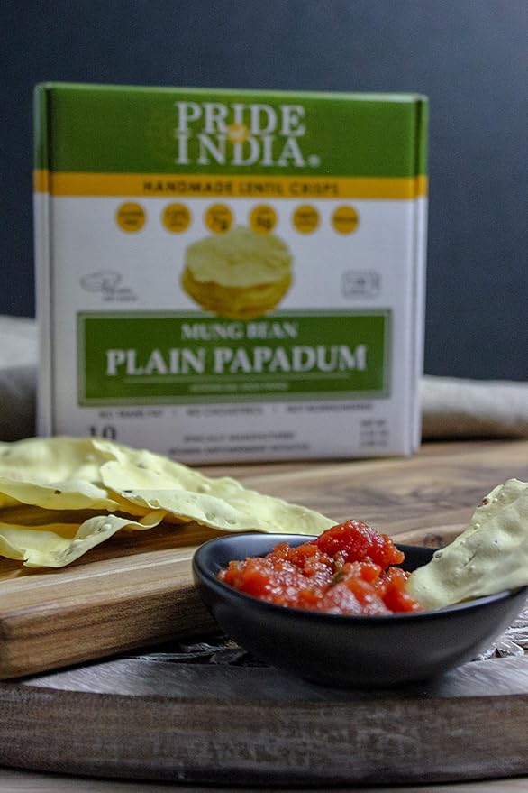 Pride Of India - Mung Bean Plain Papadum Lentil Crisp, 10 count (3.53oz - 100gm) - Plant Based