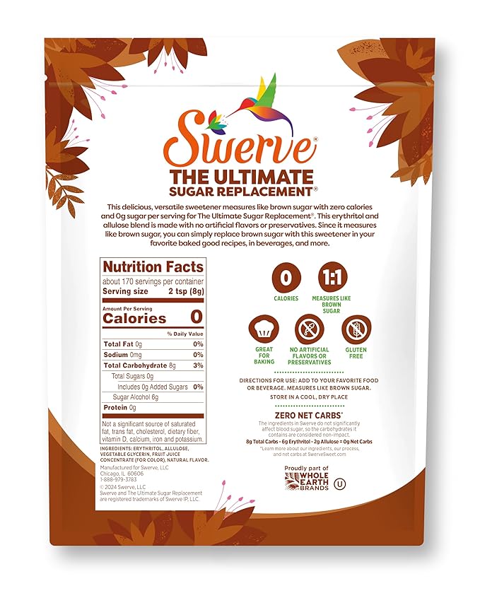 Swerve Ultimate Sugar Replacement Sweetener, Brown Sugar Substitute, Zero Calorie, Keto Friendly