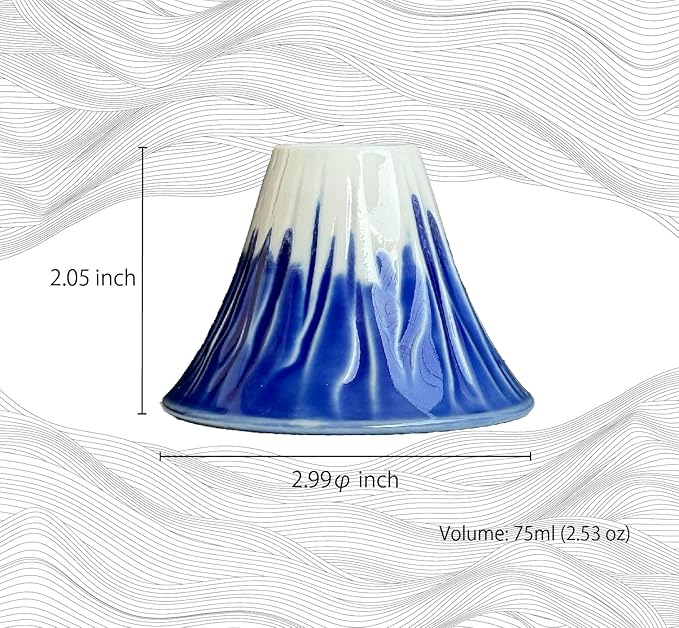 Japanese Sake Cup Mount Fuji Design Wine Soju Porcelain Ochoko Gifts (Blue Red, 2 Ochiko)