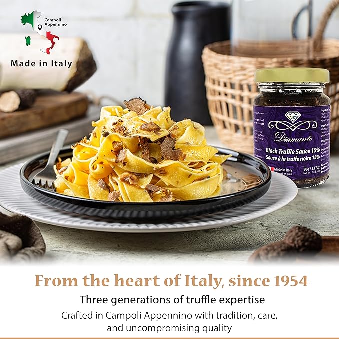 Diamante Italy Black Truffle Sauce with High 15% Black Truffle Content - Authentic Italian Gourmet