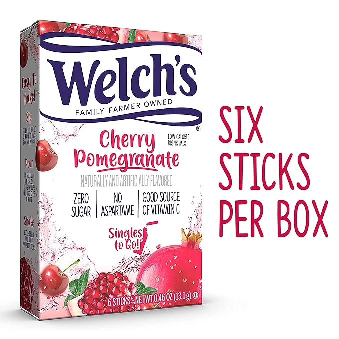 Welch's Singles To Go Water Drink Mix - Cherry Pomegranate Powder Stick Packets (12 Boxes with 6