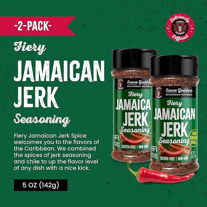 Sauce Goddess Fiery Jamaican Jerk Spice Shaker (2-Pack) - Seasonings and Spices for Cooking with