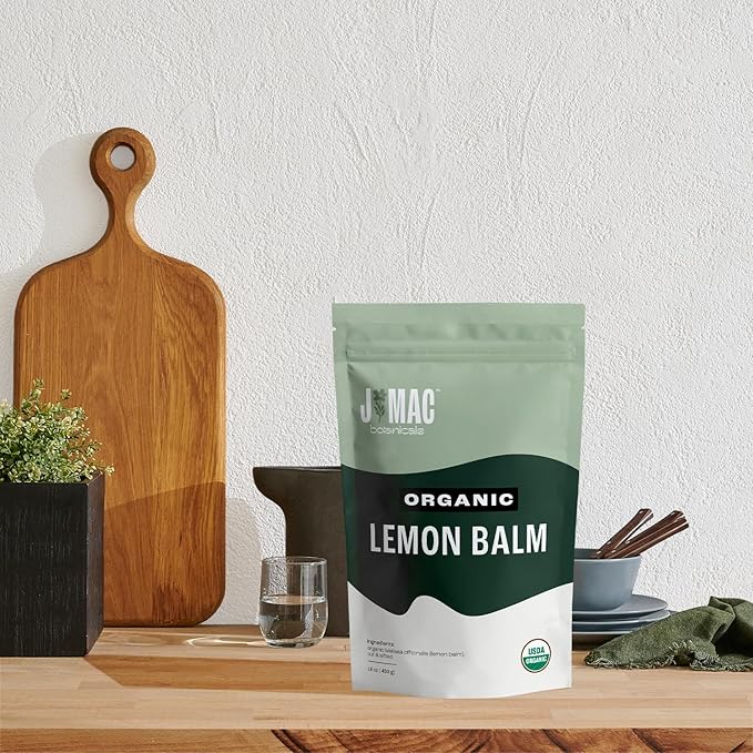 J Mac Botanicals Organic Lemon Balm (4 oz), Loose Leaf Tea, Dried Lemon Balm Tea, herbal Infusion