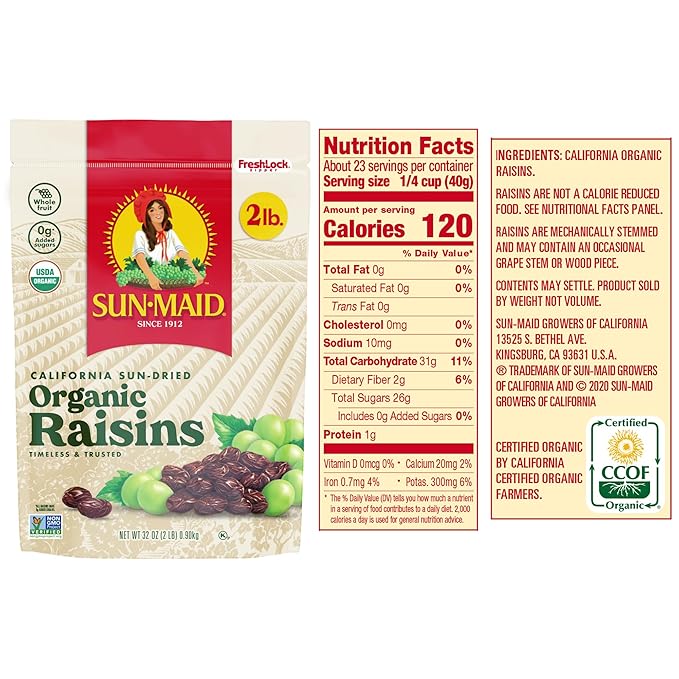 Sun-Maid Organic California Sun-Dried Raisins - (2 Pack) 32 oz Resealable Bag - Organic Dried Fruit