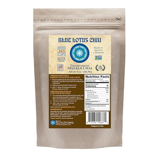 Blue Lotus Chai – Traditional Masala Chai - Makes 265 Cups – Just Add Hot Water, No Steeping, No
