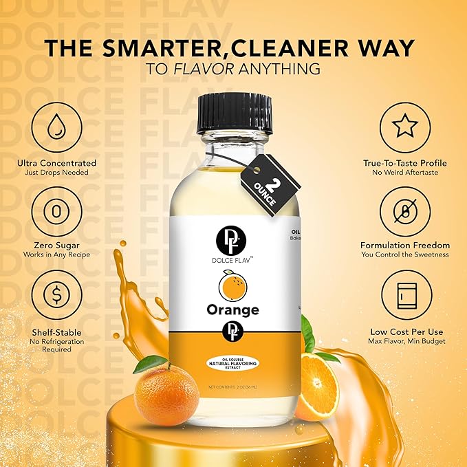 Dolce Flav Natural Orange Extract ??2 Ounce Oil-Soluble Kosher, Sugar-Free, Concentrated Citrus